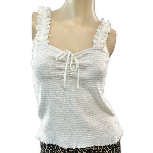 Nation LTD- Shirred White Peasant Ruffled Tank Top- S - Picture 1 of 12